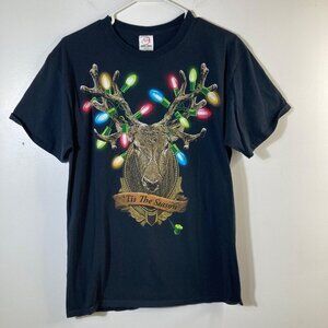 Womens Dec 25th Reindeer Lights Tee Shirt Short Sleeve Black M‎ Cotton